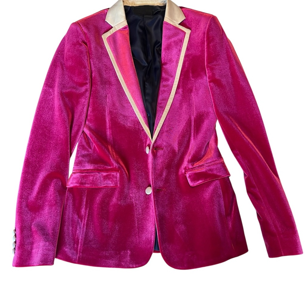ASOS Fuchsia Velvet Blazer with white Trim